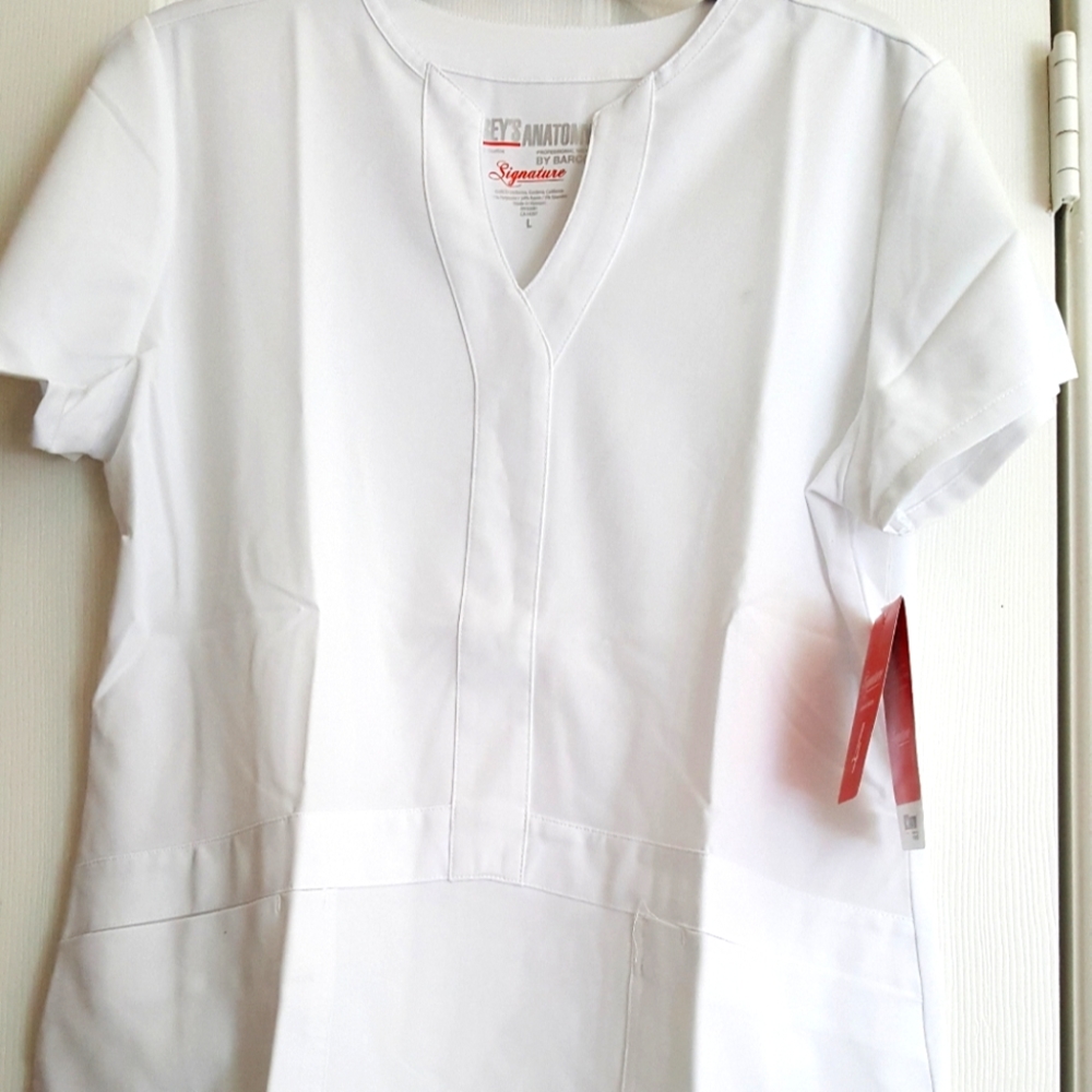Barco's Grey Anatomy White Notch Neck Scrubs Top